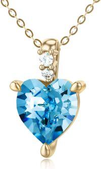 wholesale 14K Gold Blue Topaz Heart Pendant Necklace for Women-Yellow Gold