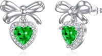 wholesale 925 Sterling Silver Heart Birthstone Stud Earrings Women s Birthday Jewelry Christmas Gifts-05-May-Emerald