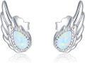 wholesale 925 Sterling Silver White Fire Opal Wing Stud Earrings for Women Girls Angels' Wings Design Minimalist Fine -0-0