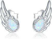 wholesale 925 Sterling Silver White Fire Opal Wing Stud Earrings for Women Girls Angels' Wings Design Minimalist Fine -Opal angle wings