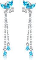 wholesale TOUPOP Butterfly Dangle Earrings With December Birthstone Blue Topaz Droplet Chain For Women Butterfly Tassel Earrings Jewelry -0-0