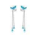 TOUPOP 14K Gold Blue Topaz Butterfly Dangle Tassel Earrings for Women-0-0