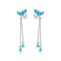 TOUPOP 14K Gold Blue Topaz Butterfly Dangle Tassel Earrings for Women-undefined
