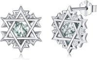 wholesale 925 Sterling Silver Star of David Stud Earrings with Green Agate Gemstone Jewellery Gift for Her-Snowflake
