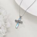 wholesale 925 Sterling Silver Cross Pendant Necklace Blue Opalite Vintage Filigree Chain-0-4