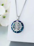 wholesale 925 Sterling Silver Blue Crystal Anchor Compass Pendant Necklace for Women & Men - 18 Chain + Extender-0-3