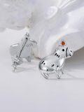 wholesale 925 Sterling Silver Hippo Stud Earrings with Orange Stone - Cute Animal  for Women Girls-0-4