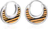 wholesale 925 Sterling Silver Tiger Print Hoop Earrings for Women - Animal Patterned  Set-Tiger Eye