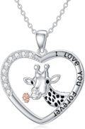 wholesale 925 Sterling Silver Heart-Shaped Giraffe Pendant Necklace with I Love You Forever Inscription for Women-0-0