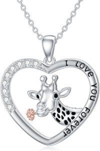 wholesale 925 Sterling Silver Heart-Shaped Giraffe Pendant Necklace with I Love You Forever Inscription for Women-Giraffe Necklace