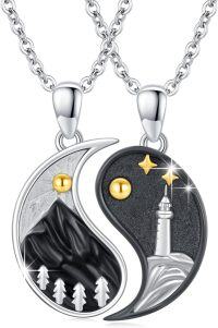 wholesale 925 Sterling Silver Yin Yang Lighthouse Matching Necklaces - Mountain Best Friend Jewelry Set for Couples and Friends-A-Yin Yang Mountain