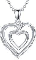 wholesale 925 Sterling Silver & White Gold Plated Natural Diamond Double Heart Pendant Necklace for Women - F-G-I1/I2 Clarity-0-0