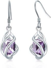 wholesale 925 Sterling Silver May Birthstone Dangle Drop Earrings Mother s Day Valentine s Birthday Anniversary Gifts for Women Girls-02-Feb-Amethyst