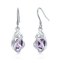 wholesale 925 Sterling Silver Twisted Design Yellow Gemstone Drop Earrings-02-Feb-Amethyst