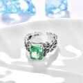 wholesale 925 Sterling Silver Adjustable Ring With Green Cz Crystal And Leaves Detail-0-3