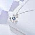 wholesale 925 Sterling Silver Blue Sapphire & Cubic Zirconia Nautical Anchor Pendant Necklace for Women-0-5