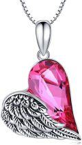 wholesale 925 Sterling Silver 925 Pink Crystal Angel Wings Heart Pendant Necklace Gift for Women-0-0