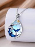 wholesale 925 Sterling Silver Whale Wave Ocean Pendant Necklace for Women Girls Gifts Jewelry-0-2