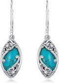 wholesale 925 Sterling Silver Natural Green Turquoise Marquise Leaf Leverback Drop Earrings-0-0