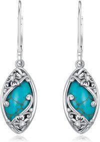 wholesale 925 Sterling Silver Natural Green Turquoise Marquise Leaf Leverback Drop Earrings-Marquise-3