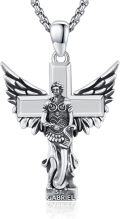 wholesale 925 Sterling Silver Saint Gabriel Angel Cross Pendant Necklace with Winged Statue Charm for Men-0-0