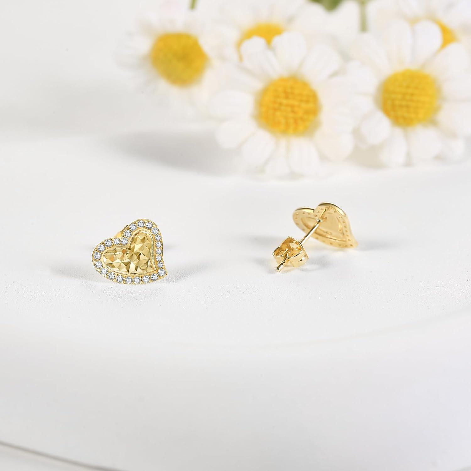 wholesale 14K Gold Heart-Shaped CZ Stud Earrings - Minimalist 14K Gold for Her-0-2