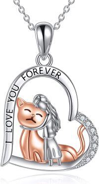 wholesale 925 Sterling Silver Girl Hugging Cat Moon Pendant Necklace with Cubic Zirconia s for Women and Girls-hugs cat