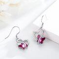 wholesale 925 Sterling Silver Pink Crystal Butterfly Heart Drop Earrings-0-1