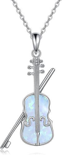 wholesale Sterling Silver Violin Bow Pendant Necklace for Women-blue opal