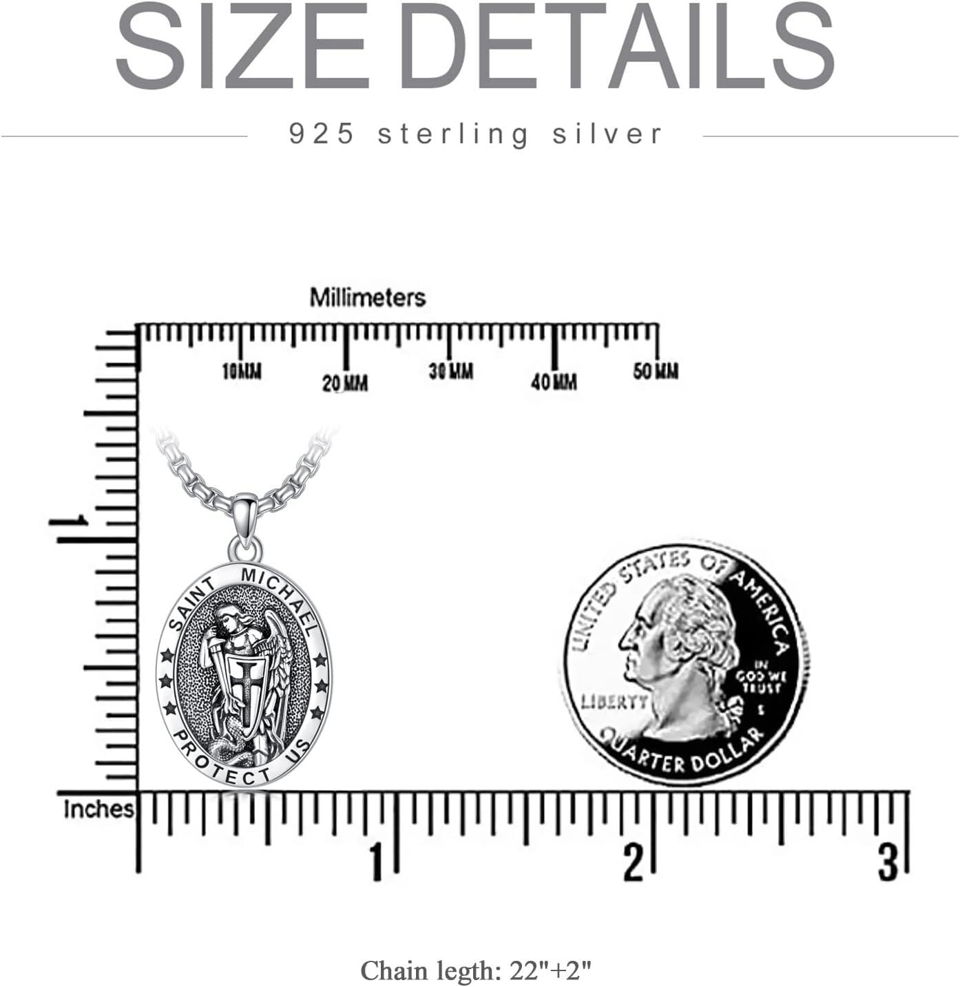 Sterling Silver Oval St Michael St Christopher Medal Archangel Cross Necklace w 22 +2 Chain-0-3