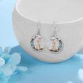 wholesale 925 Sterling Silver Moon Fox Abalone Shell Dangle Drop Earrings for Women -0-3