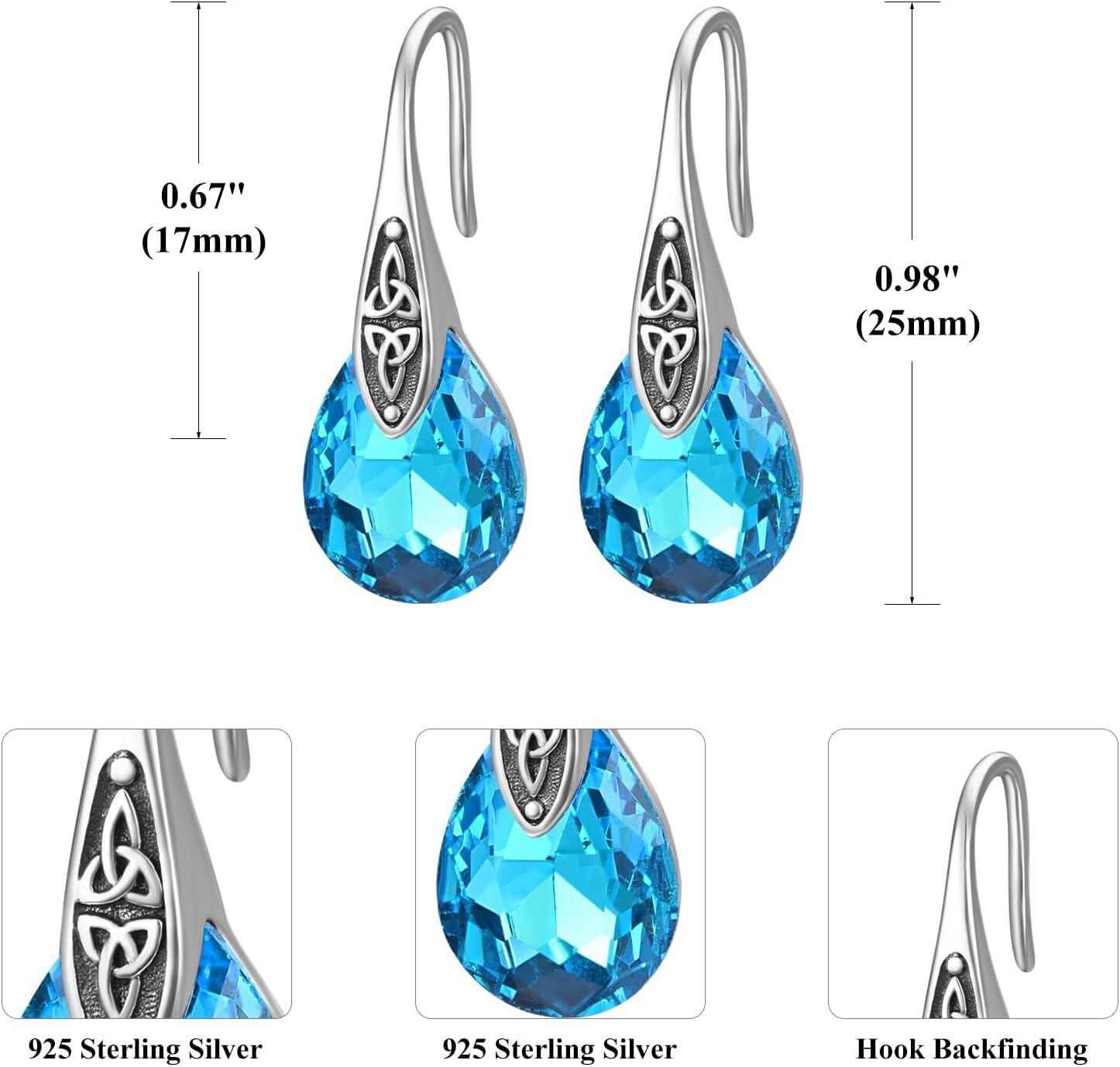 wholesale 925 Sterling Silver Birthstone Celtic Knot Dangle Earrings Women s Jewelry Gift-0-4