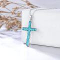 wholesale 925 Sterling Silver Turquoise Cross Pendant Necklace for Women-0-2