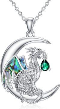 wholesale Sterling Silver Birthstone Dragon Wyvern Pendant Necklace for Women-May