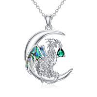 wholesale 925 Sterling Silver Birthstone Dragon Wyvern Pendant Necklace for Women-May