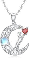 wholesale 925 Sterling Silver Moonstone & Garnet Heart Dachshund Crescent Pendant Necklace-0-0