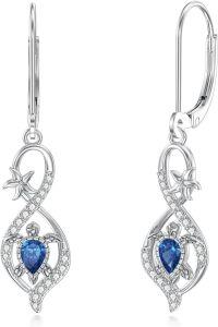 wholesale 925 Sterling Silver Blue Sapphire & Cubic Zirconia Butterfly Drop Earrings-B_Turtle