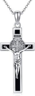 wholesale 925 Sterling Silver Crucifix Saint Benedict Medal Cross Pendant Necklace for Women and Men-0-0