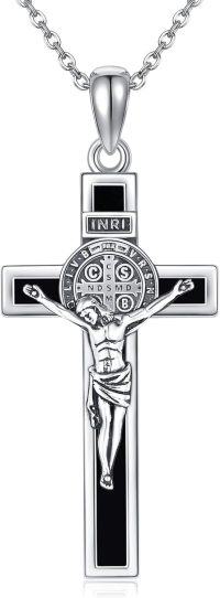 wholesale 925 Sterling Silver Crucifix Saint Benedict Medal Cross Pendant Necklace for Women and Men-Cross Crucifix Necklace