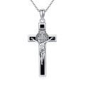 wholesale 925 Sterling Silver Crucifix Saint Benedict Medal Cross Pendant Necklace for Women and Men-0-0