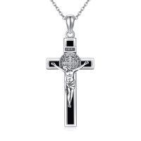 wholesale 925 Sterling Silver Crucifix Saint Benedict Medal Cross Pendant Necklace for Women and Men-Cross Crucifix Necklace