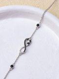 wholesale 925 Sterling Silver Infinity Bracelet w/ Black Cat Charms & Crystals - Adjustable Holiday Gift for Her-0-3