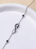 wholesale 925 Sterling Silver Infinity Bracelet Wholesale w/ Black Cat Charms & Crystals - Adjustable Holiday Gift for Her-0-3