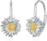 wholesale 925 Sterling Silver Hypoallergenic Daisy Flower Leverback Hoop Earrings for Women-Daisy