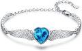 wholesale 925 Sterling Silver Birthstone Angel Wings Heart Bracelet for Women Mother s Day Gift-0-0