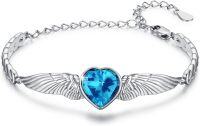 wholesale 925 Sterling Silver Birthstone Angel Wings Heart Bracelet for Women Mother s Day Gift-March