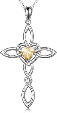 wholesale 925 Sterling Silver Celtic Knot Cross Citrine Heart Pendant Necklace°®¶ûÀ¼ÎÞÏÞ°®ÐÄµõ×¹ÏîÁ´ÀñÎï-Silver November cross necklace