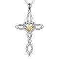 wholesale 925 Sterling Silver White Gold Plated Celtic Cross Heart Citrine Pendant Necklace-0-0