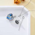 wholesale 925 Sterling Silver Blue Crystal Heart Hummingbird Cremation Jewelry Urn Pendant Necklace with Funnel and Fill Tool-0-3