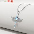 wholesale 925 Sterling Silver Heart Angel Wing Pendant Necklaces with Blue Opal and Crystal Accents for Women s-0-4